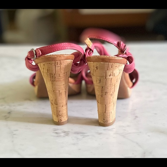 Nya Wind pink soft twisted leather sling back cork heels size 7N - Picture 6 of 10